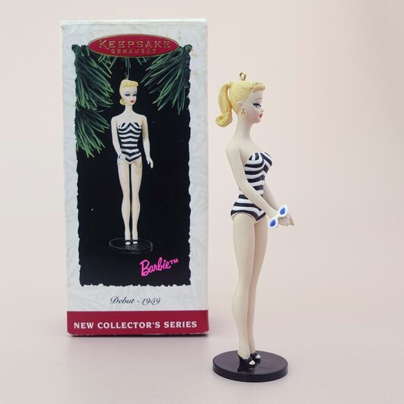 Beach Barbie 1959 Debut 1994 Hallmark Christmas Ornament #1 Black White Swimsuit - Picture 3 of 9